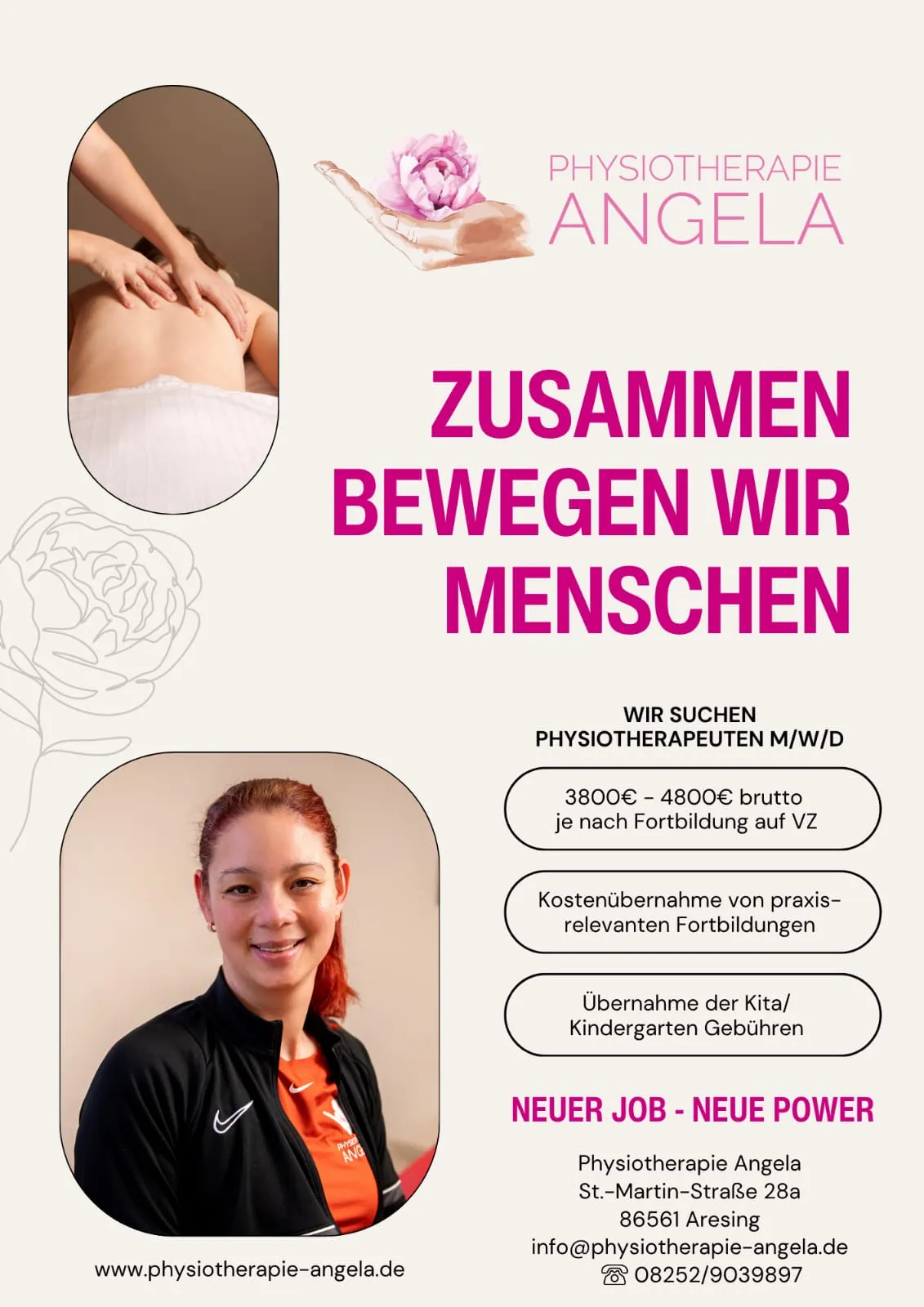 Physiotherapie Angela, Stellenausschreibungsflyer